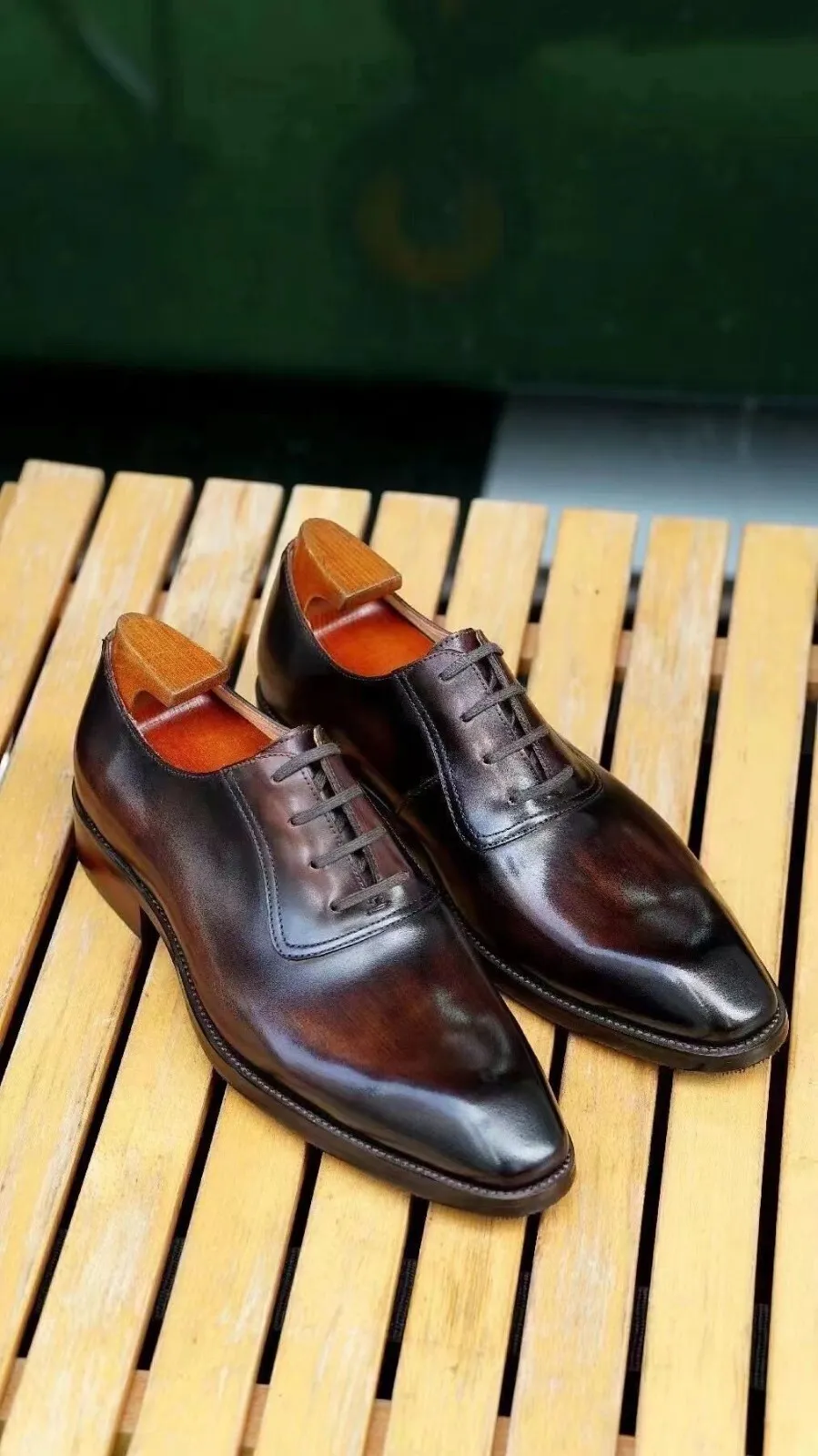 Handmade Men&#39;s Shoes Dark Brown Leather Oxford Chisel Toe Lace up Dress ... - $159.99