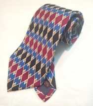 Jos A Bank Executive Collection Mens Necktie Silk Red Blue Diamond Pattern - $14.20