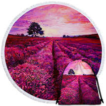 Stunning Art Purplish Sky above Lavender Field Round Beach Towel - $14.90+