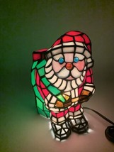 Santa Claus Tiffany Style Stained Glass Accent Lamp Blue Eyes  - £55.60 GBP
