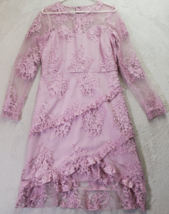 Nanette Lepore Sheath Dress Womens 8 Lilac Lace Floral Polyester Ruffle Back Zip - £29.13 GBP