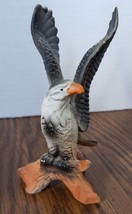 Ceramic Grey Eagle With Up Spread Wings on Log - $9.89