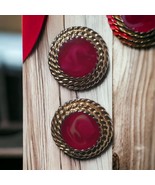 Fashion Vintage Clip On Earrings Womens Grandma Core Gold Tone Maroon Je... - £10.98 GBP