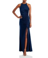 Aqua Women&#39;s Sateen Ruched Long Halter Dress Blue Size 12 B4HP - £39.29 GBP