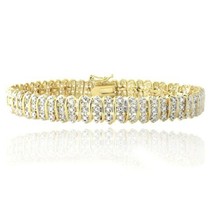1.5 CT Rundschliff Künstlicher Diamant S-LINK Tennis Armband 14K Gelb Vergoldet - £100.65 GBP