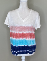 Jessica Simpson NWT $39.50 Women’s V Neck Tie Dye tShirt Sz XS White Blue Red L7 - £10.68 GBP