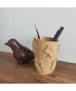 Carved Almond Wood Pencil Holder: Maple Leaf Design, Handmade Desk Organ... - $120.00