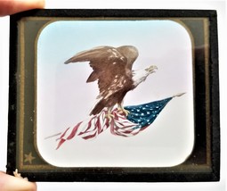 antique MAGIC LANTERN GLASS SLIDE patriotic AMERICAN EAGLE FLAG - $68.26