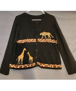 Marisa Christina Safari Knit Cardigan Black Sz M Giraffe Cheetah Vtg Emb... - $17.82