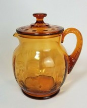 1930s Cambridge or Paden City Amber Glass Wheel Cut Floral Pitcher Reeded Handle - £37.85 GBP