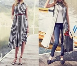 NWT Anthropologie Sleeveless Buttondown Dress Sz 4 6 Grey Stripe Lagenlo... - $39.99