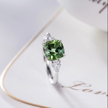 18K White Gold Plated Adjustable Birthstone Crystal Green Peridot Ring for Women - £9.58 GBP