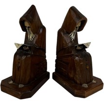 Pair Vintage Wooden Carved Monk Reading Book Bookends Book Ends Mexico F... - $41.87
