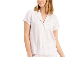 Alfani Womens Printed Notch Collar Pajama Top Size Large Color Lilac Ikat - £39.22 GBP
