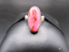 Vtg Silver Tone Adjustable Ring W/ Beautiful Pink &amp; Copper Stone Cabochon - $39.99