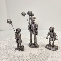 M Ricker Pewter Figurines Balloon Man Girl Hound Dog Jump Rope Lot Park Signed - $57.07