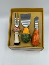 John Derian 3pc Fall Vegetable Stoneware Cheese Knife Set Carrot Mushroom Squash - £21.64 GBP