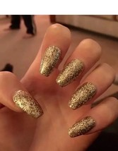 Set Of Painted gold  glitter Long Coffin Nails choose your shape - £6.33 GBP