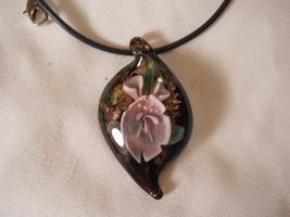 Glass Flower Necklace Murano Lampwork Hand Made  #FJW183 - $11.99