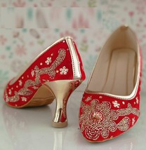 Women Girls ethnic fashion phulkari Pump Stiletto Heel footwear US Size 5-10 Red - £28.56 GBP