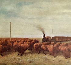 1961 Buffalo Herd Blocking Railway Train Railroad Print Card Antique Lit... - €29,95 EUR