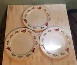 3X Gibson Winter Birds-Cardinals, Pine Cone, Holly, Dinner Plate 10&quot; (SET OF 3) - £15.07 GBP