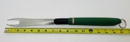 Vintage Coleman MEAT FORK BBQ Grill Tool Green Handle Stainless Steel - £17.42 GBP