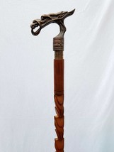 Vintage Aluminium Head Dragon Handle Walking Stick Wooden Designer Brown... - £30.88 GBP