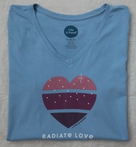 Life is Good Womens T Shirt L V-Neck Radiate Love Heart Blue Crusher 100... - £19.59 GBP