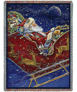 72x54 MIDNIGHT RIDE Santa Christmas Holiday Tapestry Afghan Throw Blanket - £48.06 GBP