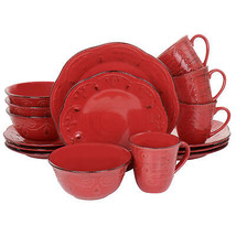 Elama Rustic Birch 16 pc Stoneware Dinnerware Set in Red - £63.81 GBP