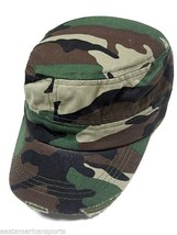 Camouflage Camo Distressed Woodland Cadet Flat Top Hat Cap Hunting Milit... - $6.99