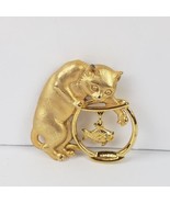 JJ Jonette Jewelry Goldtone Cat Fish Bowl Pin Brooch Vintage Gold Tone C... - £25.66 GBP