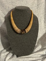 Vintage Wooded Natural Tan Colored Graduated Coconut Disk Necklace - £10.28 GBP