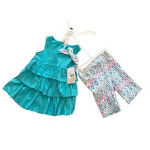 New Cutie Pie 2 Pc Set Outfit Blue Tiered Tank Top Blue Pink Shorts Bow - £11.59 GBP
