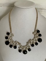 Talbots Black Rhinestone Women&#39;s Gold Link Chain Statement Bib Necklace NEW - $18.99
