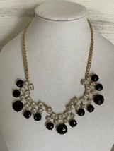 Talbots Black Rhinestone Women&#39;s Gold Link Chain Statement Bib Necklace NEW - £14.87 GBP