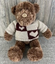 Gund Heads &amp; Tales Bear 16 Knitted Sweater With Hearts  16&quot; - $25.74