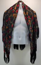 II) Black Sheer Lace Velour Floral Design Square Fringed Shawl Scarf - $11.87
