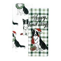 NEW Happy Howlidays Santa Puppy Dog Christmas Holiday Kitchens Towels Set of 2 - £9.61 GBP