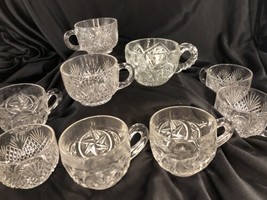 Vintage Lot 9 Punch Bowl Cups EPAG Glass 3 designs Star, Diamond point  - $49.48