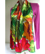 Talbots All Silk Charmeuse Scarf 58 x 11 Abstract Flowers with Sewn Bead... - £25.59 GBP