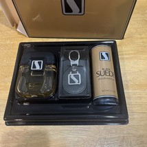 Avon Black Suede 3 Piece Gift Set Cologne Spray, Deodorant Talc, Keychain - $34.71 CAD