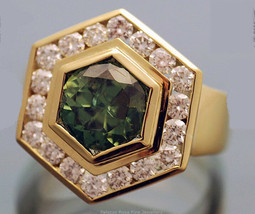 0.54ct Diamond Peridot 14k Yellow Gold Beautiful Engagement Cute Ring FJ EHS - £1,861.19 GBP