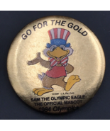 1984 Los Angeles LA Olympics Sam the Eagle Mascot Gold Round Pin 1.75&quot; P... - £5.32 GBP