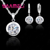 New Wedding Fine Women Jewelry Sets Real Pure 925 Silver Round Cubic Zircon CZ P - £17.68 GBP