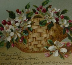 1800&#39;s Antique Victorian Christmas Card - Basket of White Flowers - $7.80