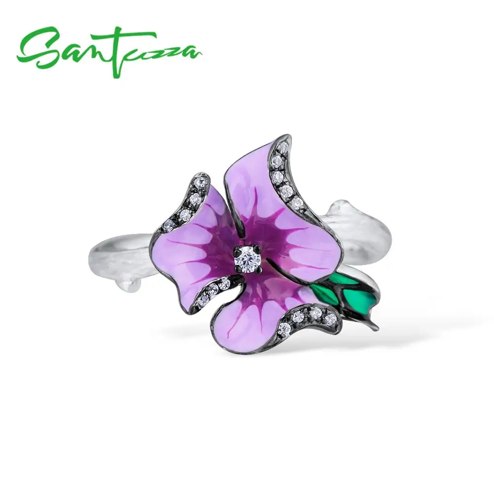 SANTUZZA Silver Ring For Women 925  Silver Elegant Purple Flower Wedding Accesso - £28.60 GBP