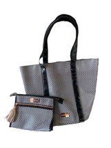 Mary Kay Purse Black &amp; White Art Deco Lattice Tote and Zippered Makeup Pouch - £13.31 GBP