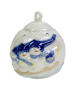 Polish? Pottery Ceramic Glazed 3.25&quot; ROUND Christmas Ornament 3D Snowmen... - £15.47 GBP
